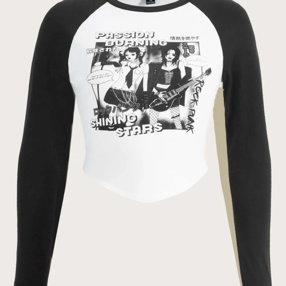 🔮 3/$15!! NWOT Black and White Anime Raglan Size XL